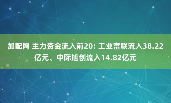 加配网 主力资金流入前20: 工业富联流入38.22亿元、中际旭创流入14.82亿元