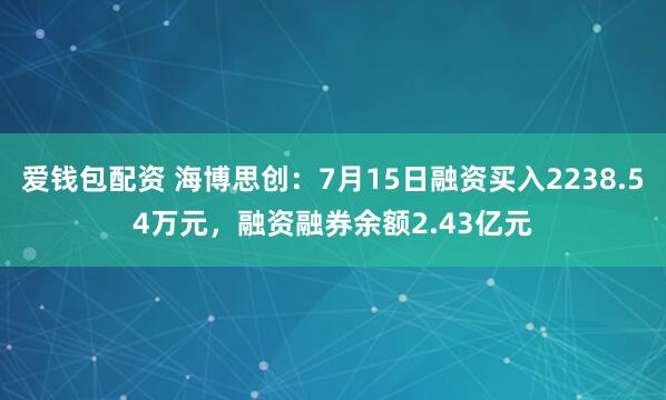 爱钱包配资 海博思创：7月15日融资买入2238.54万元，融资融券余额2.43亿元